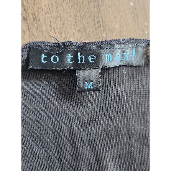 To The Moon Vtg Y2K Sheer Mesh Tie Up Overlay Top Black Glitter Flowers Size M - Picture 5 of 10